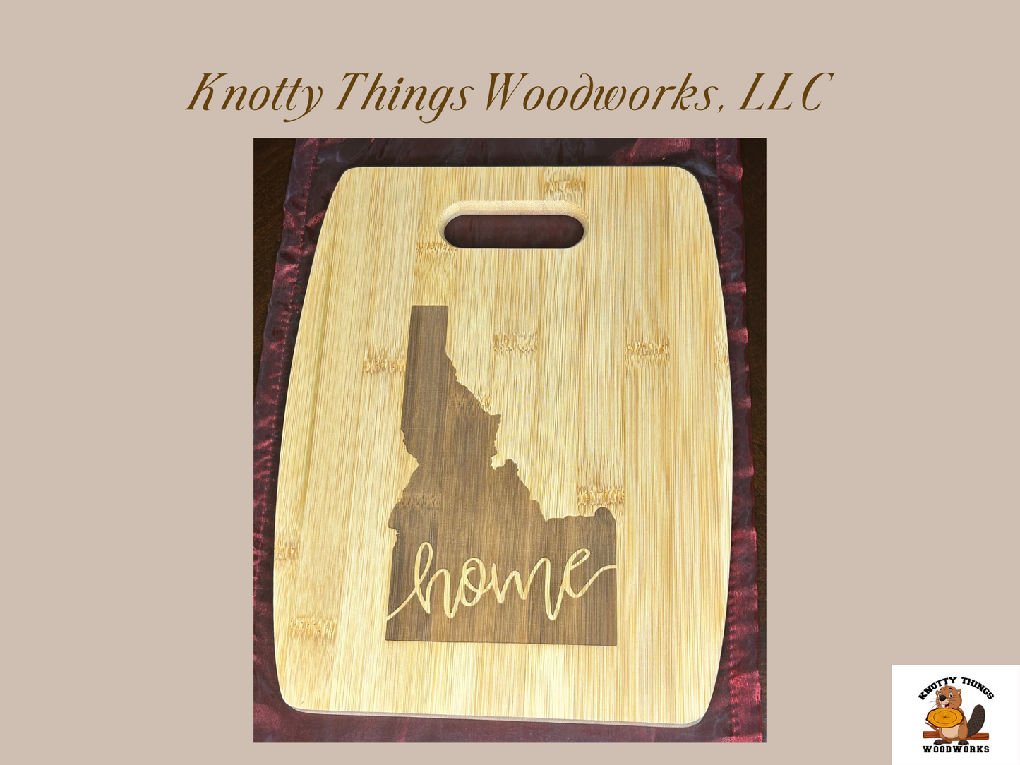 Arc-Shaped Bamboo Cutting Board with Idaho Home Engraving