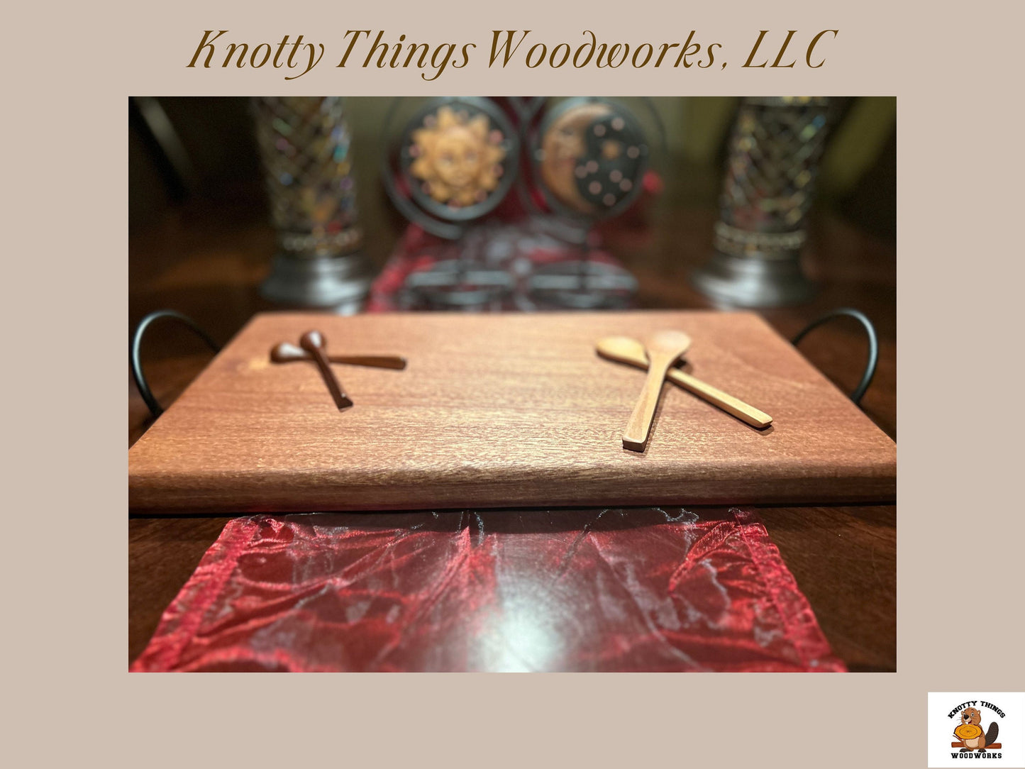 Mahogany Wood Charcuterie Board with Handles (#3)