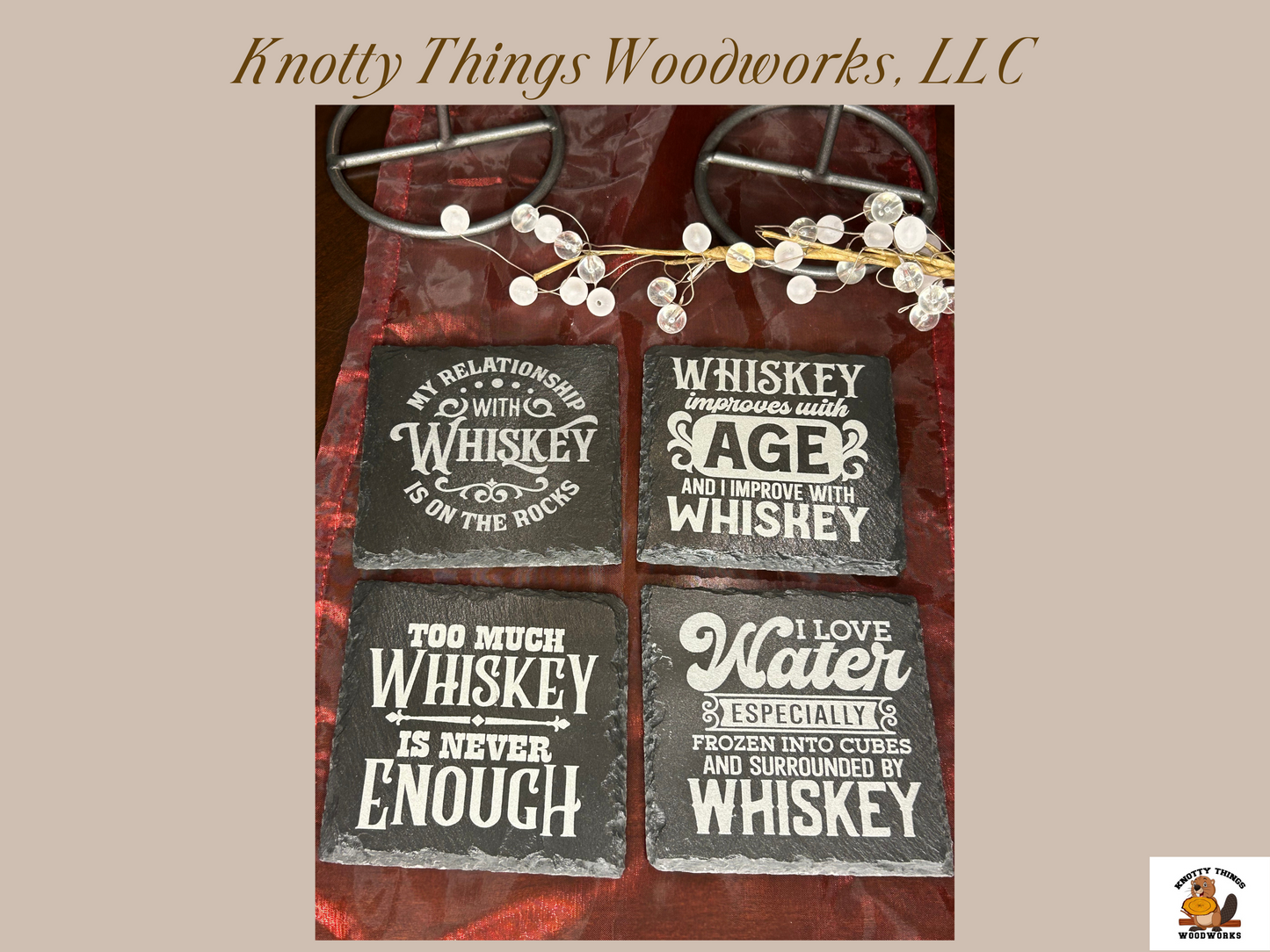 Wholesale Hilarious Whiskey Slate Coasters - Set of 4 - Each with a Unique Quote