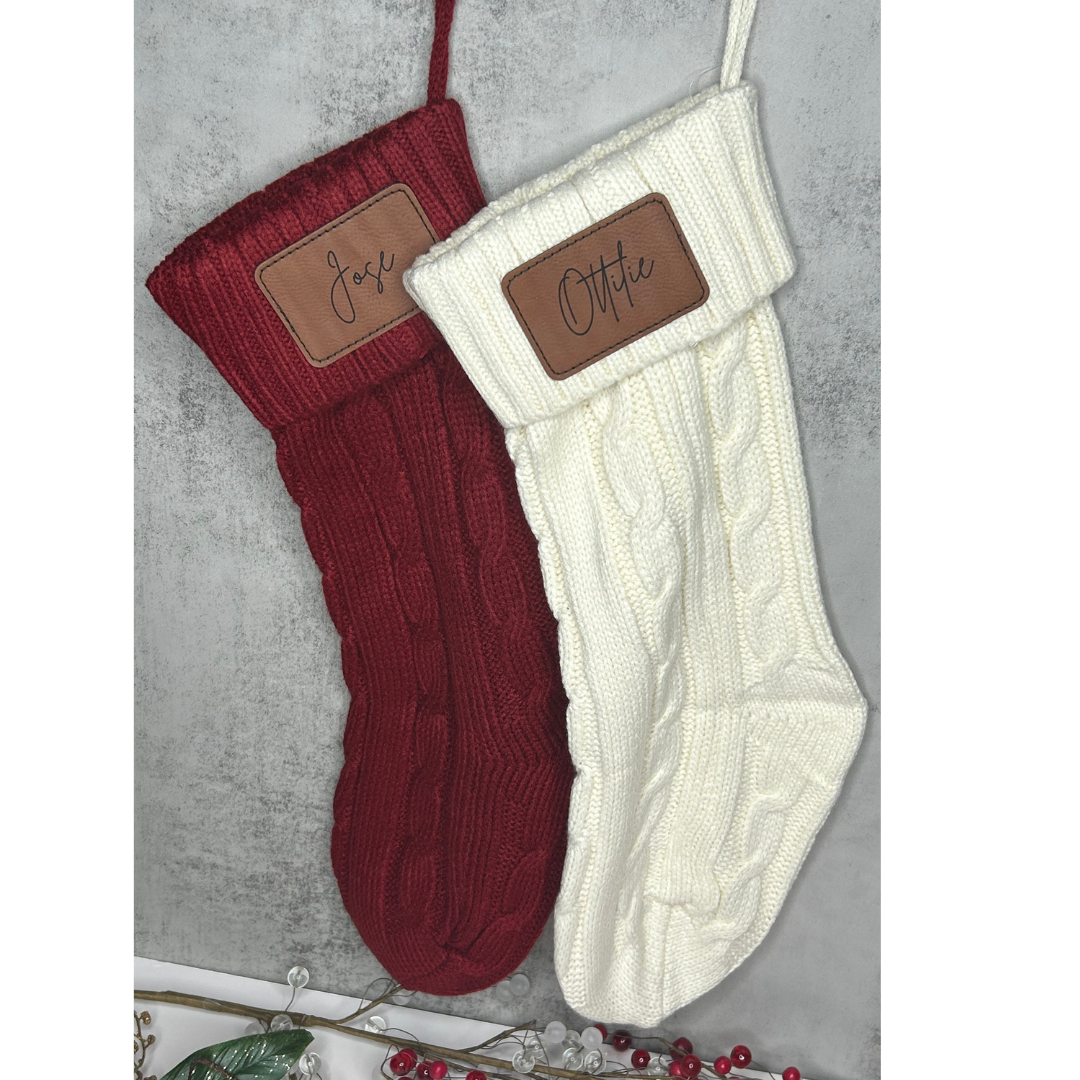 Personalized Christmas Stocking with Leather Patch