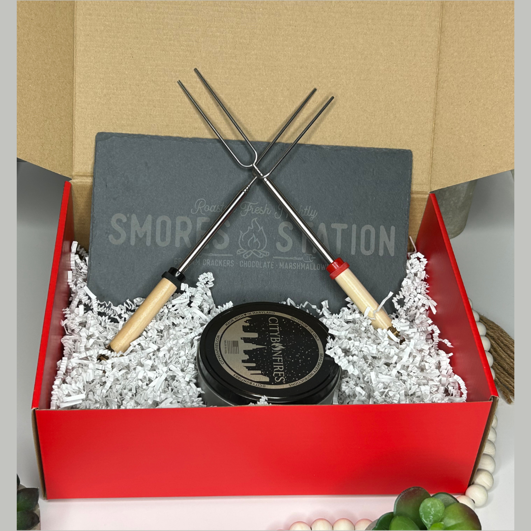 S'mores Station Gift Box or Baskets with Personalized Skewers (optional)