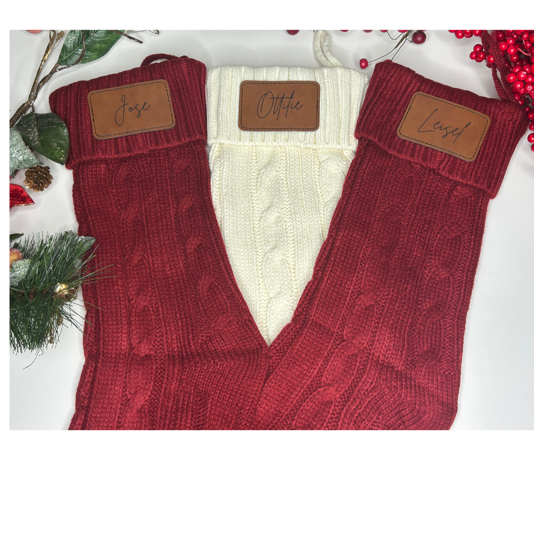 Personalized Christmas Stocking with Leather Patch