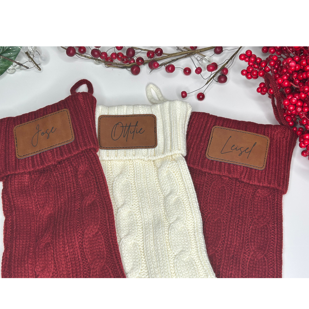 Personalized Christmas Stocking with Leather Patch