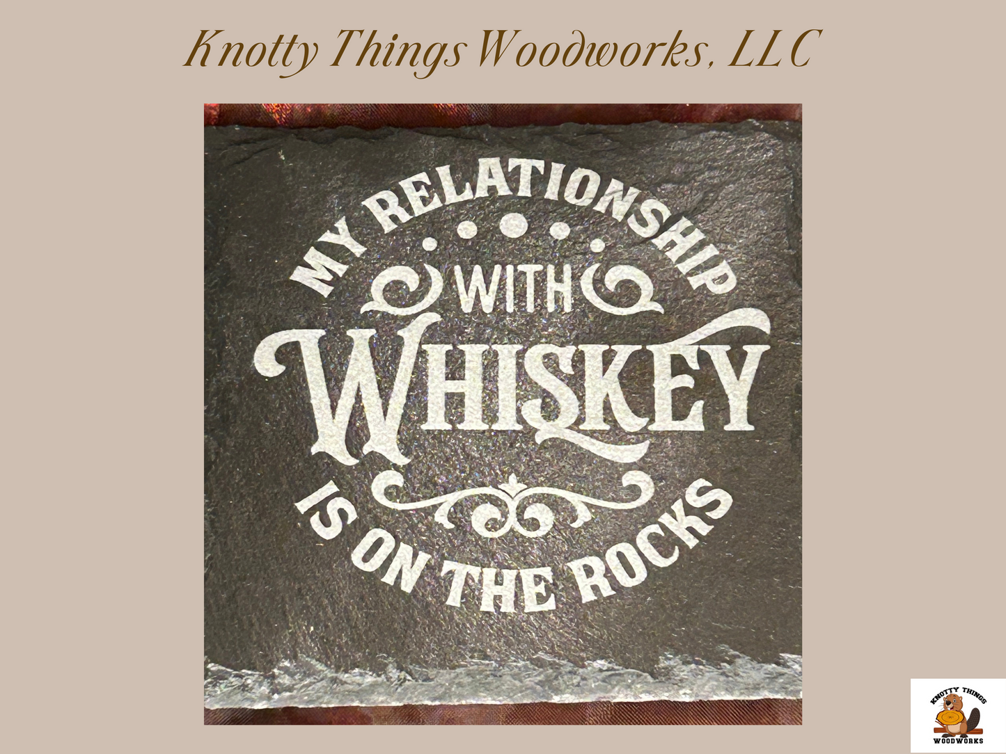 Hilarious Whiskey Slate Coasters - Set of 4 - Each with a Unique Quote