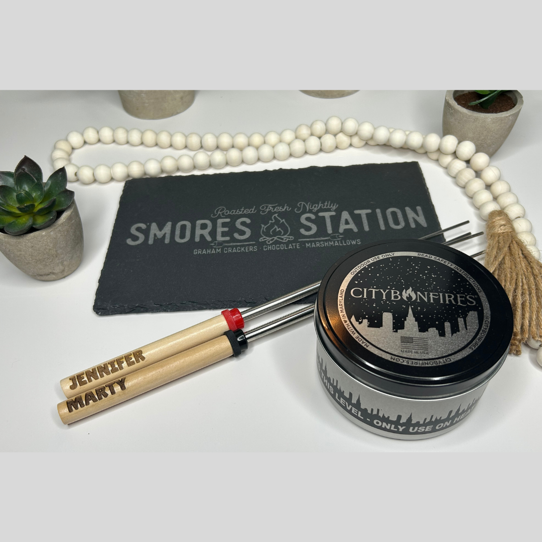 S'mores Station Gift Box or Baskets with Personalized Skewers (optional)