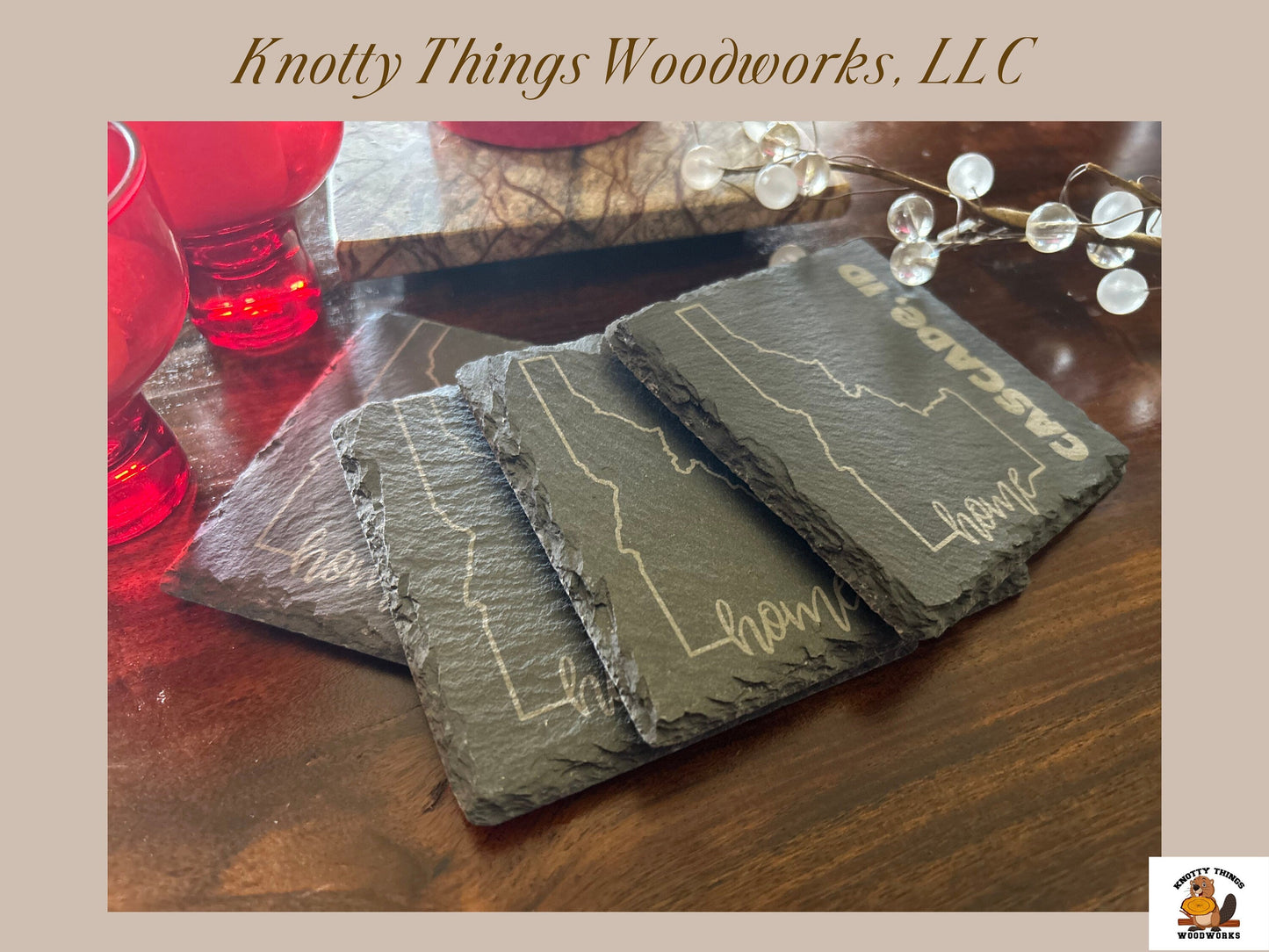 Wholesale Customize Unique Idaho State with Cascade, ID Slate Coasters - Set of 4 - Customize with Your Town