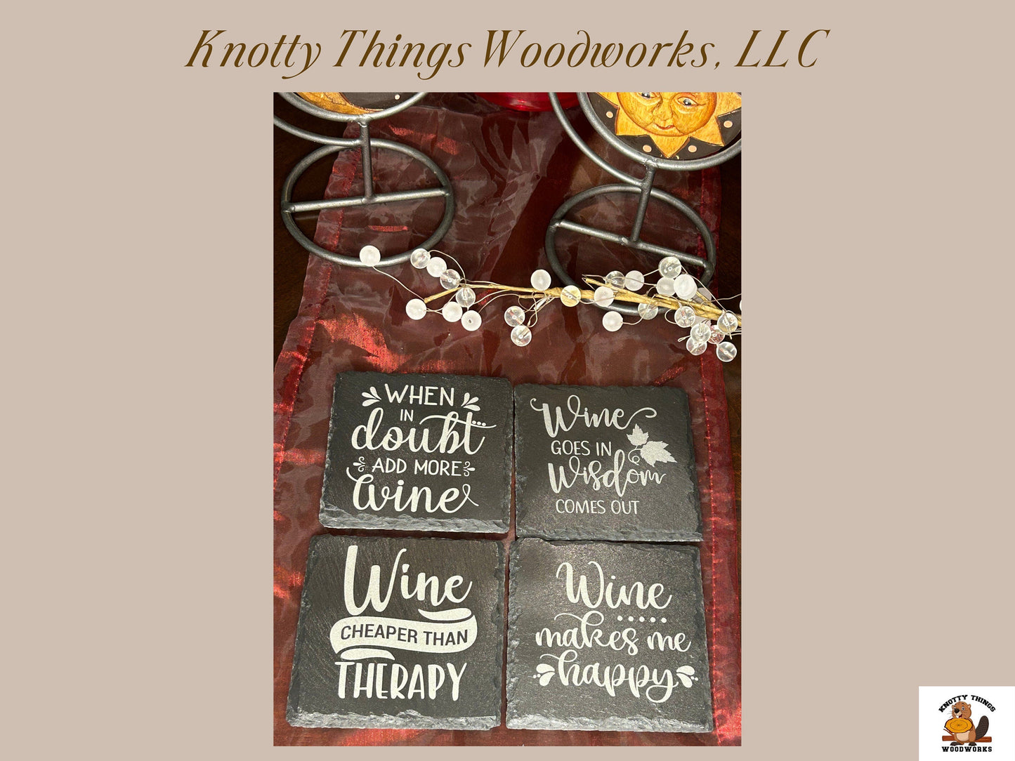 Wholesale Funny Wine Slate Coasters - Set of 4 - Different Quote on Each