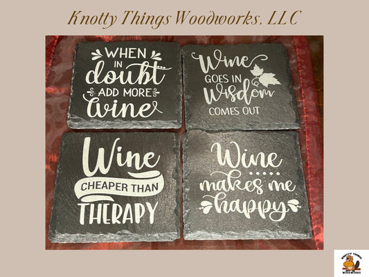 Wholesale Funny Wine Slate Coasters - Set of 4 - Different Quote on Each