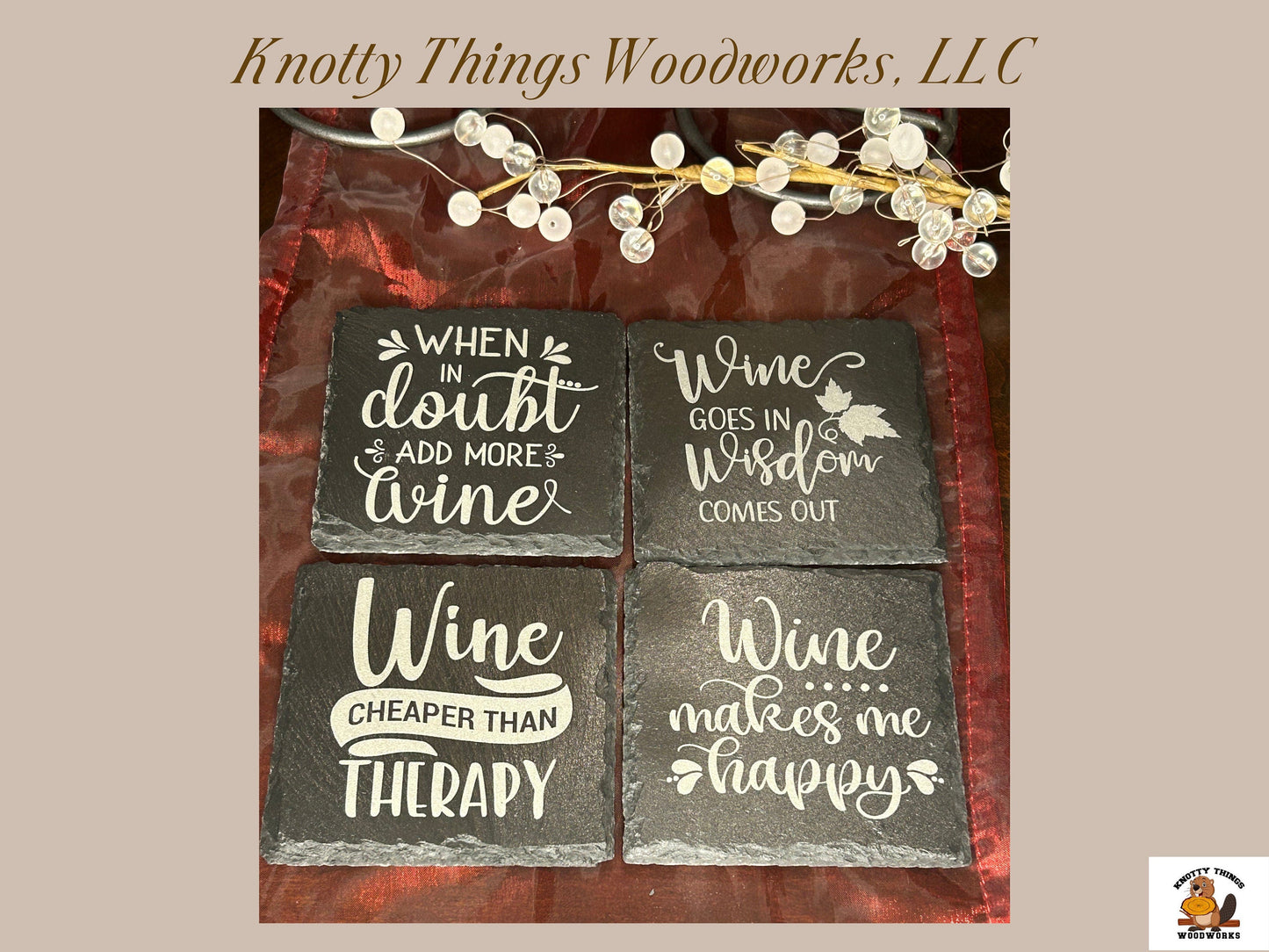 Wholesale Funny Wine Slate Coasters - Set of 4 - Different Quote on Each