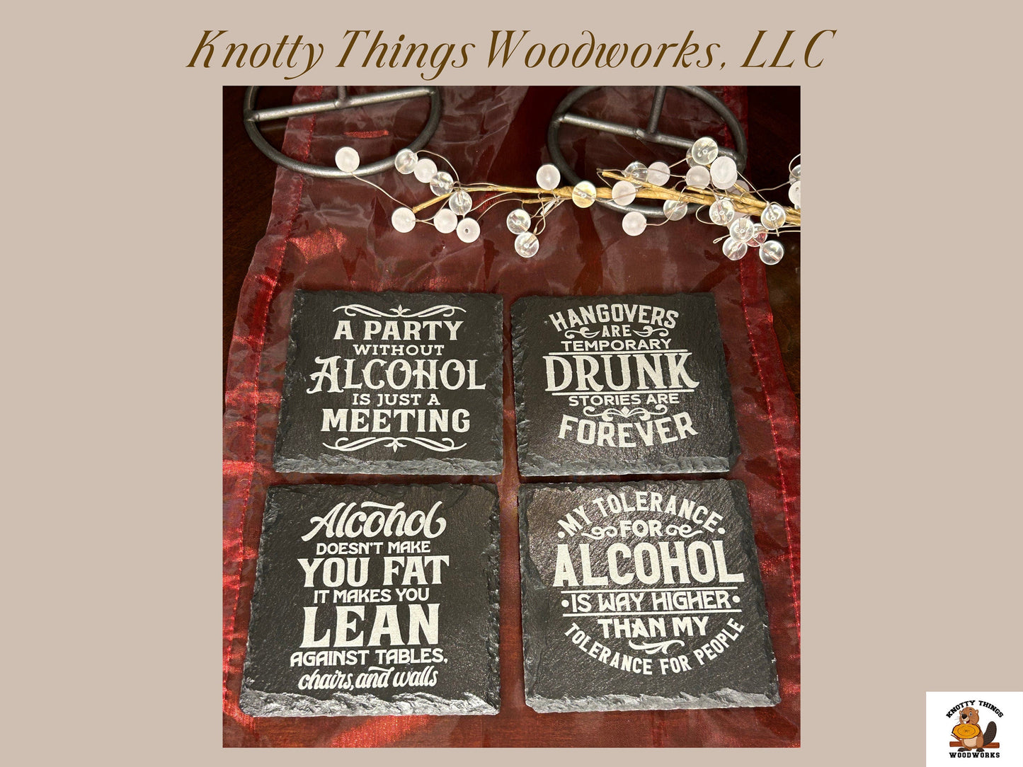 Wholesale Funny Alcohol Slate Coasters - Set of 4 - Different Quote on Each