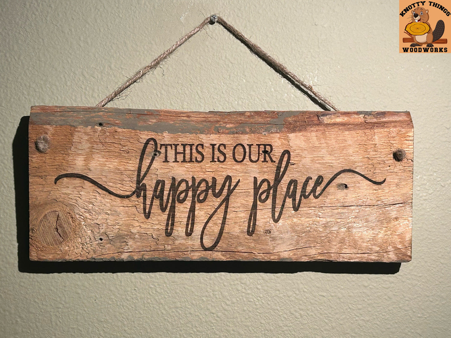 This is Our Happy Place Barn Wood Rustic Home Decor Sign