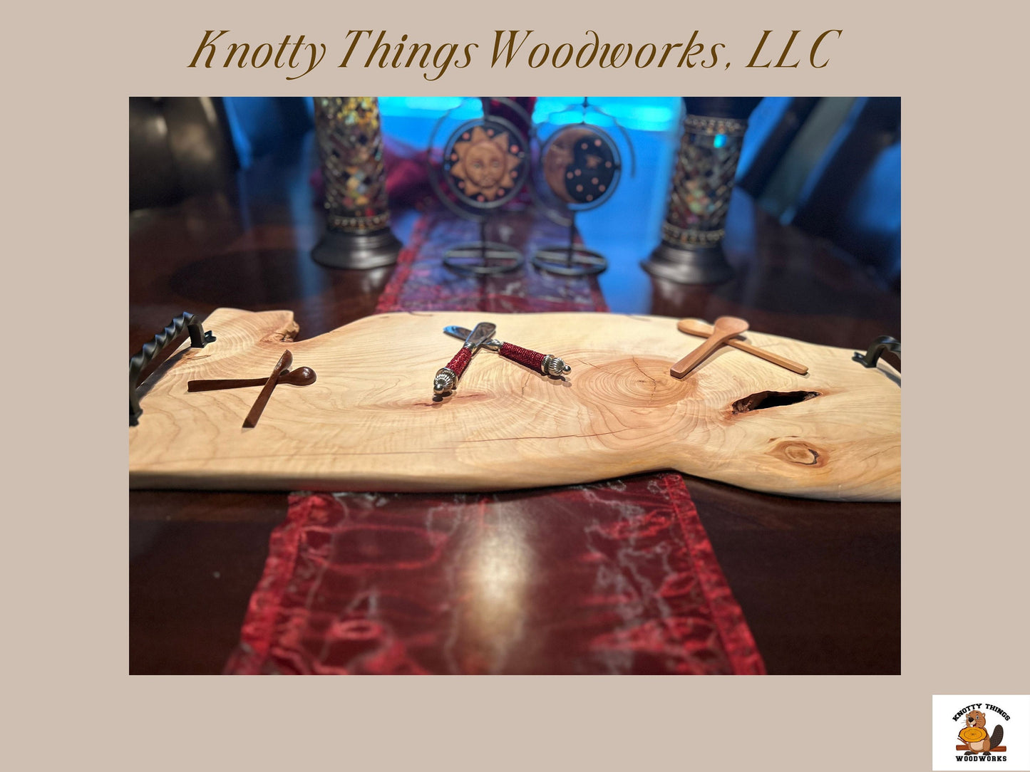 Live Edge Juniper Wood Charcuterie Board with Handles (#5)