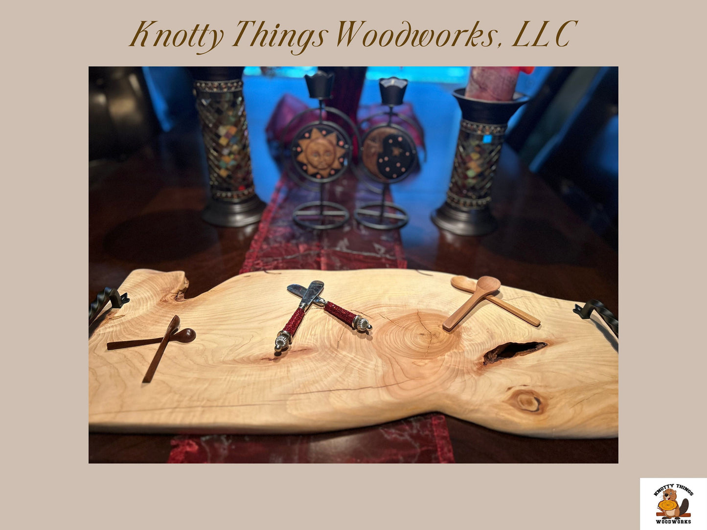 Live Edge Juniper Wood Charcuterie Board with Handles (#5)