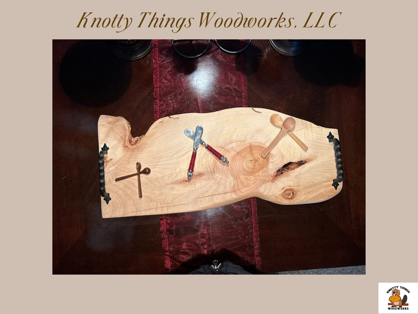 Live Edge Juniper Wood Charcuterie Board with Handles (#5)