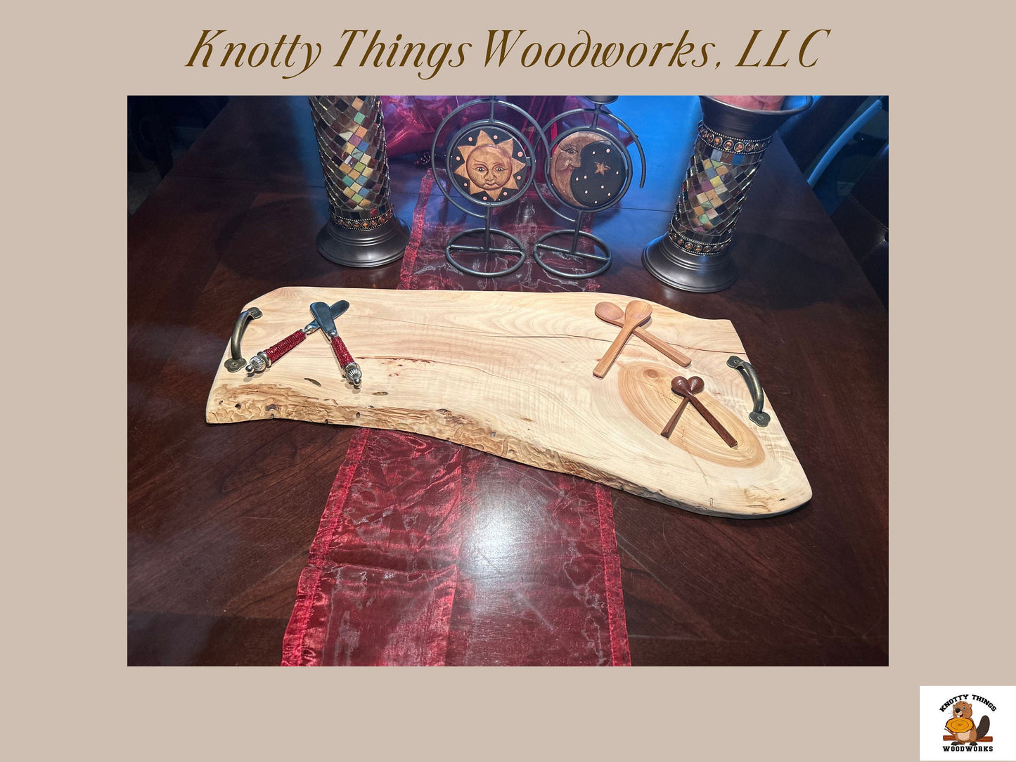 Live Edge Juniper Wood Charcuterie Board with Handles (#4)