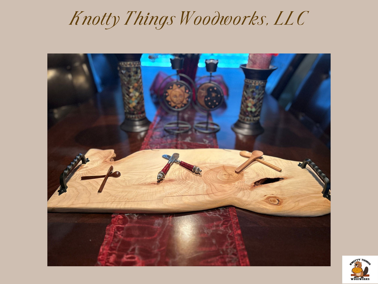 Live Edge Juniper Wood Charcuterie Board with Handles (#5)