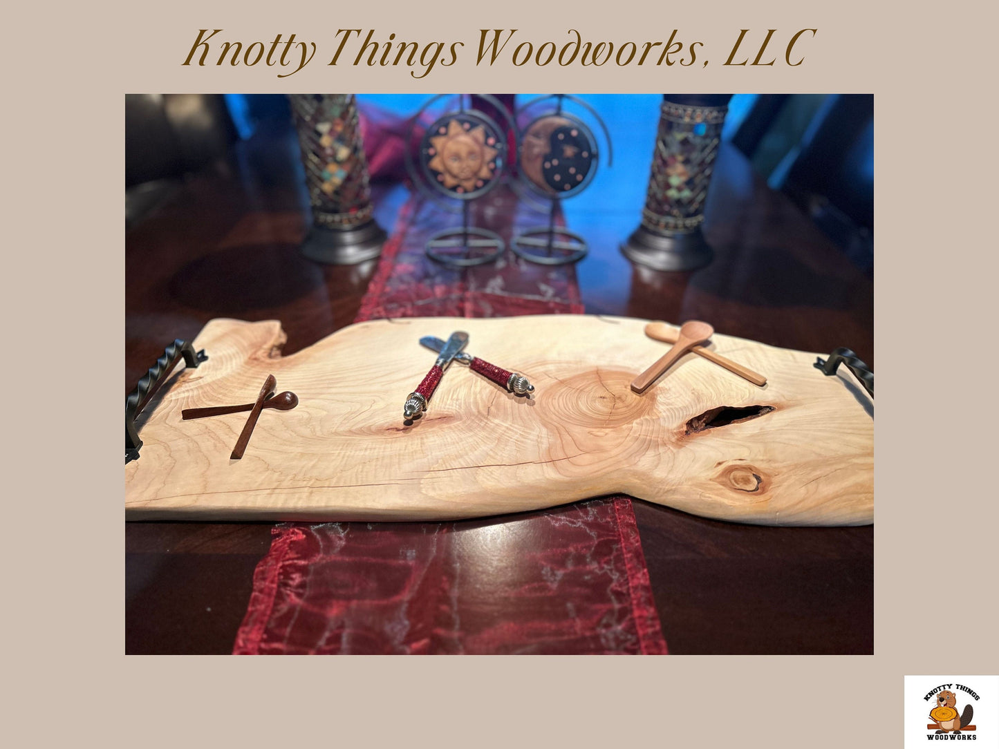 Live Edge Juniper Wood Charcuterie Board with Handles (#5)