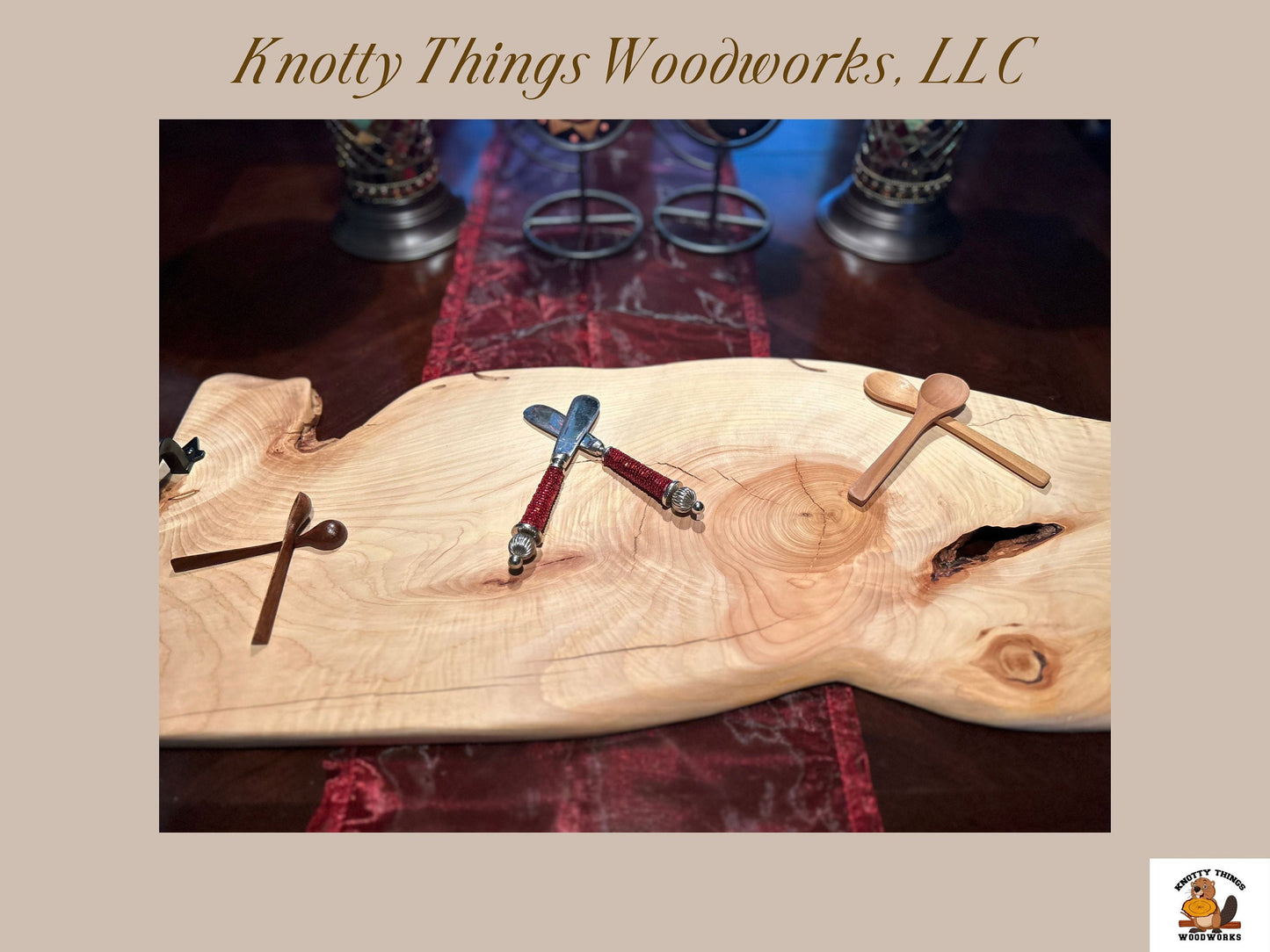 Live Edge Juniper Wood Charcuterie Board with Handles (#5)