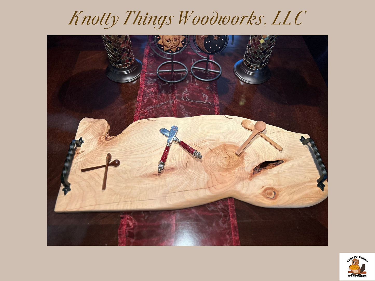 Live Edge Juniper Wood Charcuterie Board with Handles (#5)