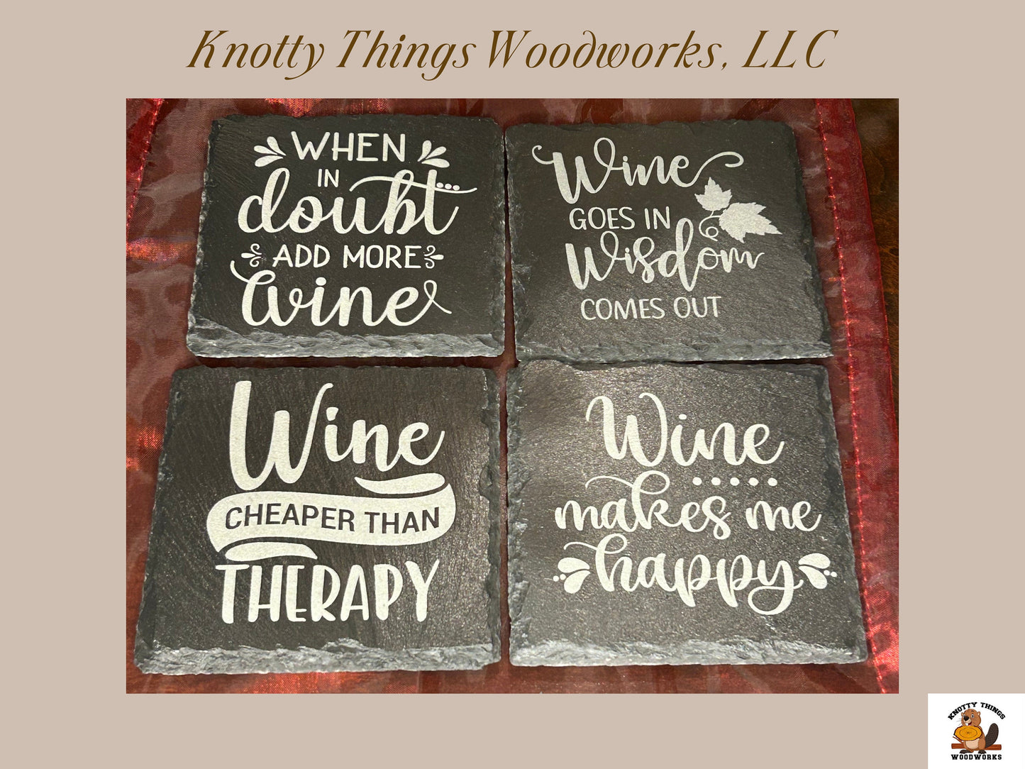 Funny Wine Slate Coasters - Set of 4 - Different Quote on Each