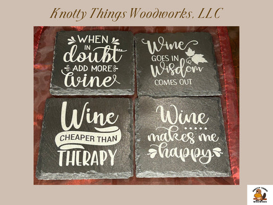 Funny Wine Slate Coasters - Set of 4 - Different Quote on Each