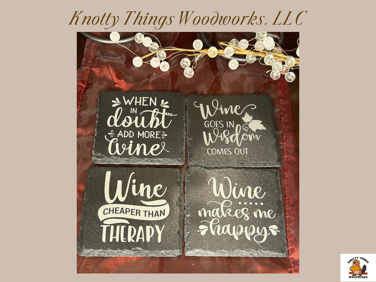 Funny Wine Slate Coasters - Set of 4 - Different Quote on Each